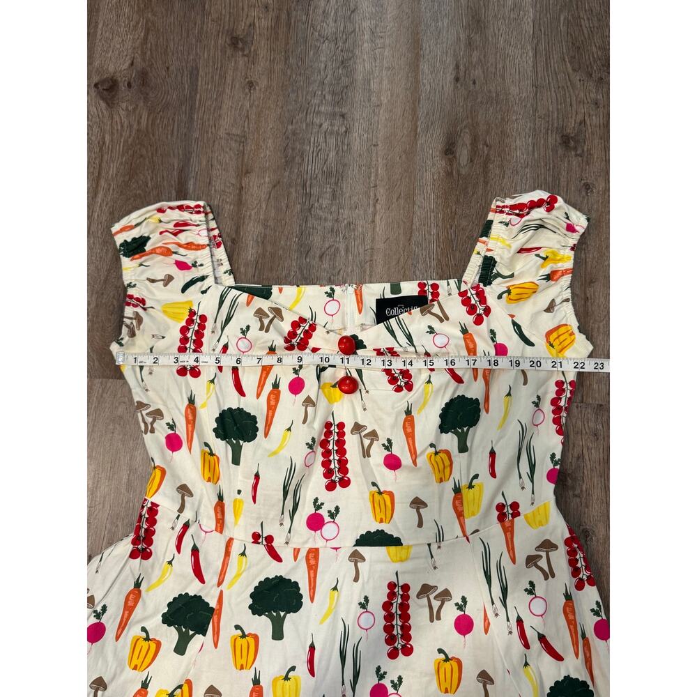 Collectif London Women's Summer Vegetable Garden Print Fit Flare Dress Size 16 - Picture 7 of 10